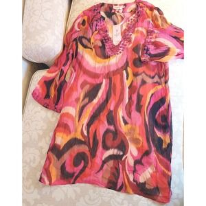 NEW! Calypso St. Barth's Wms Evelina Chiffon Lined Dress Disco Fuschia Sz S $375